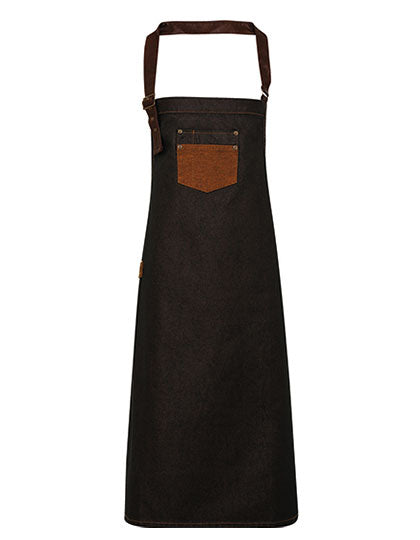 Division Waxed Look Denim Bib Apron With Faux Leather (PW136)
