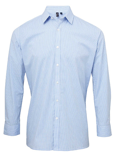 Men´s Microcheck (Gingham) Long Sleeve Cotton Shirt (PW220)
