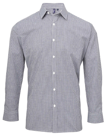 Men´s Microcheck (Gingham) Long Sleeve Cotton Shirt (PW220)