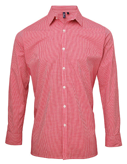 Men´s Microcheck (Gingham) Long Sleeve Cotton Shirt (PW220)