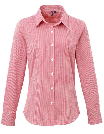 Women´s Microcheck (Gingham) Long Sleeve Cotton Shirt (PW320)