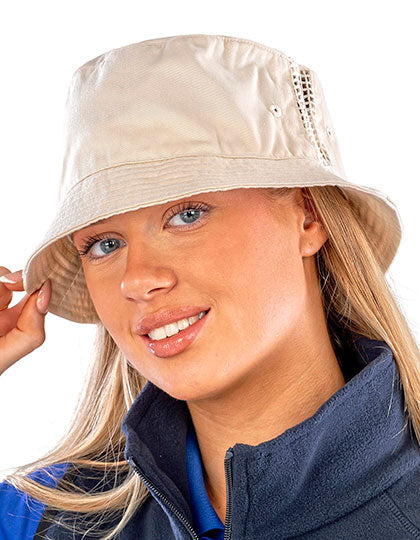 Deluxe Washed Cotton Bucket Hat With Side Mesh Panels (RH45)