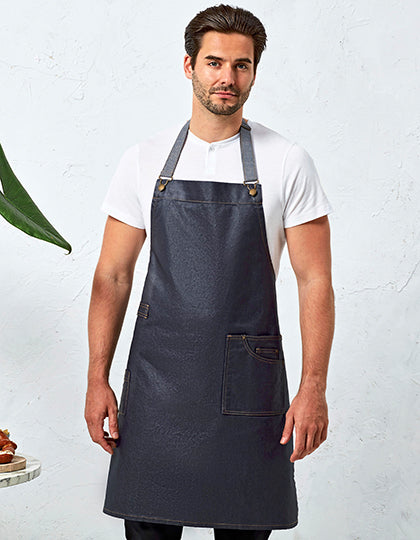 District Waxed Look Denim Bib Apron (PW134)