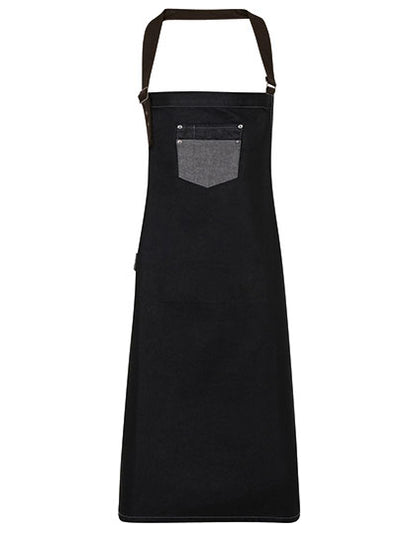 Division Waxed Look Denim Bib Apron With Faux Leather (PW136)