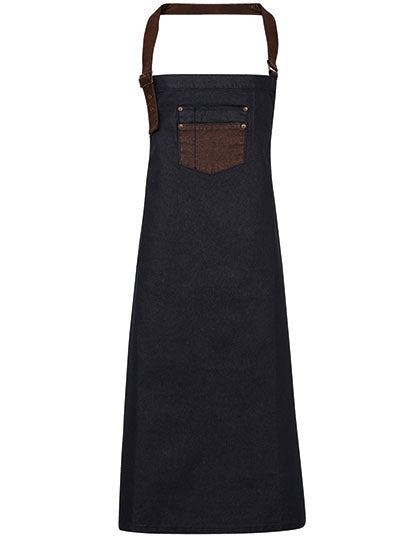 Division Waxed Look Denim Bib Apron With Faux Leather (PW136)