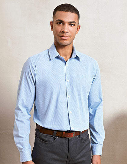 Men´s Microcheck (Gingham) Long Sleeve Cotton Shirt (PW220)