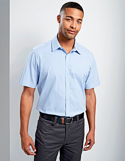 Men´s Microcheck (Gingham) Short Sleeve Cotton Shirt (PW221)