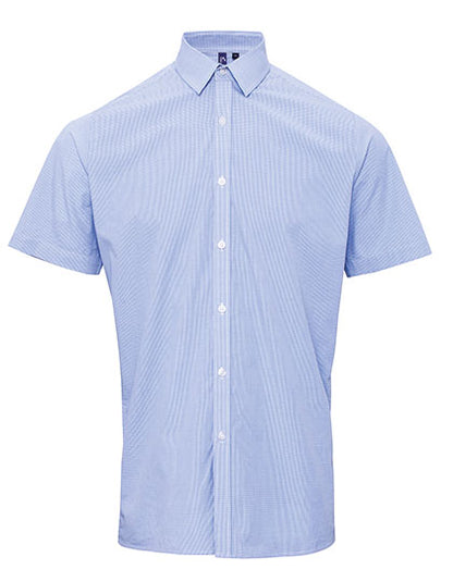 Men´s Microcheck (Gingham) Short Sleeve Cotton Shirt (PW221)