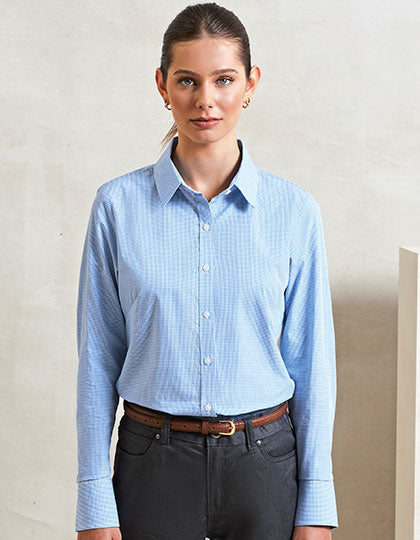 Women´s Microcheck (Gingham) Long Sleeve Cotton Shirt (PW320)