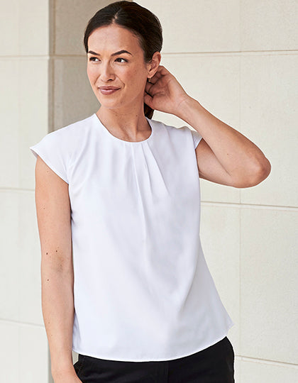 Ladies´ Pleat Front Short Sleeve Blouse (W597)