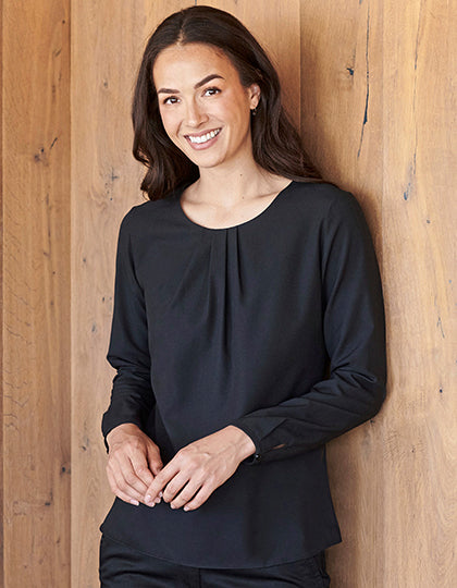 Ladies´ Pleat Front Long Sleeved Blouse (W598)